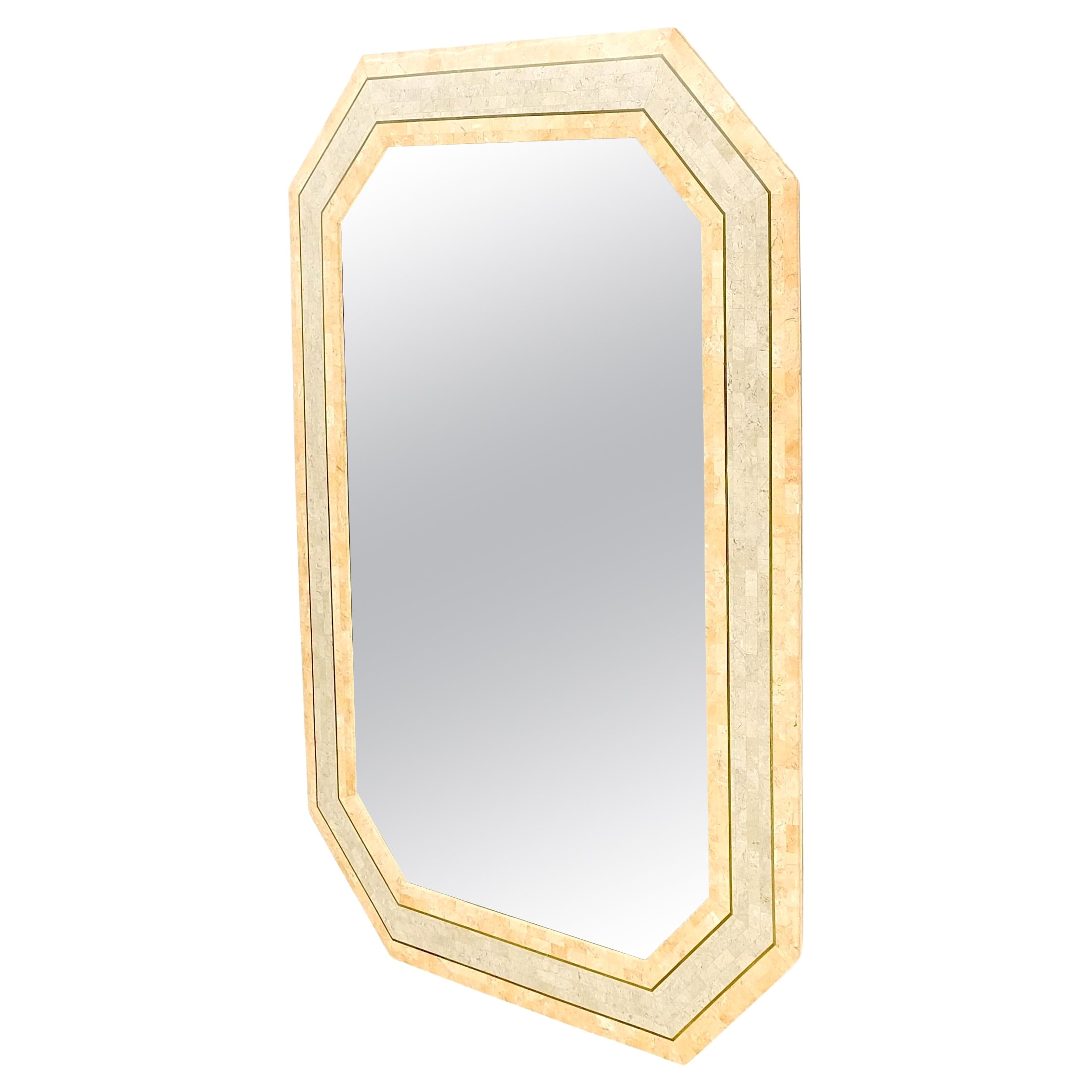 Tessellated Frame Octagonal Rectangle Shape Brass Inlay Wall Mirror Mint! For Sale