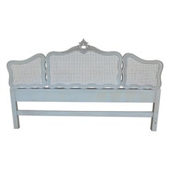 Vintage Hickory Furniture Louis XV Style French Blue Cane Back King Size Headboard