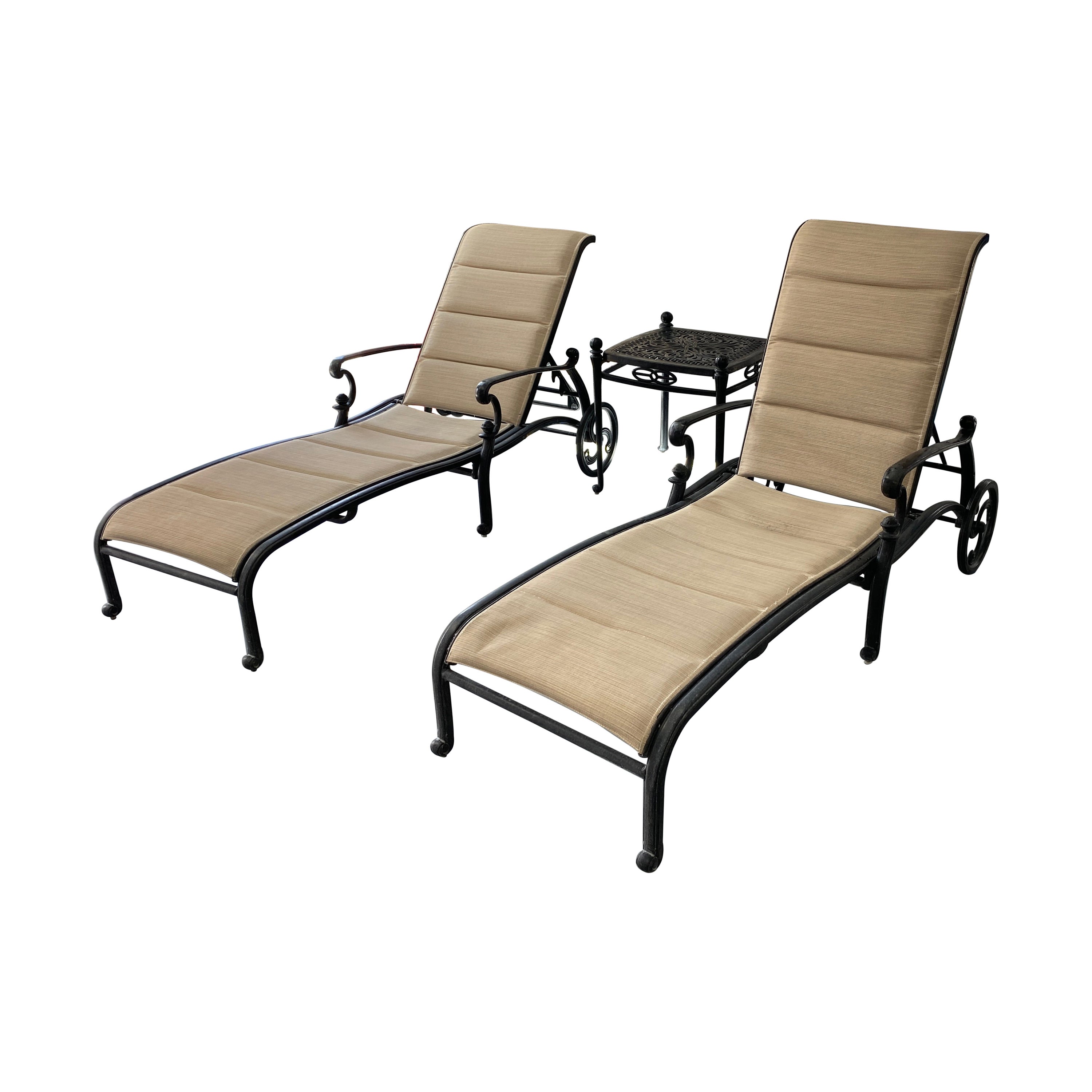 Woodard Style Garden Furniture Set Garden Accent Table & Two Chaise Lounges