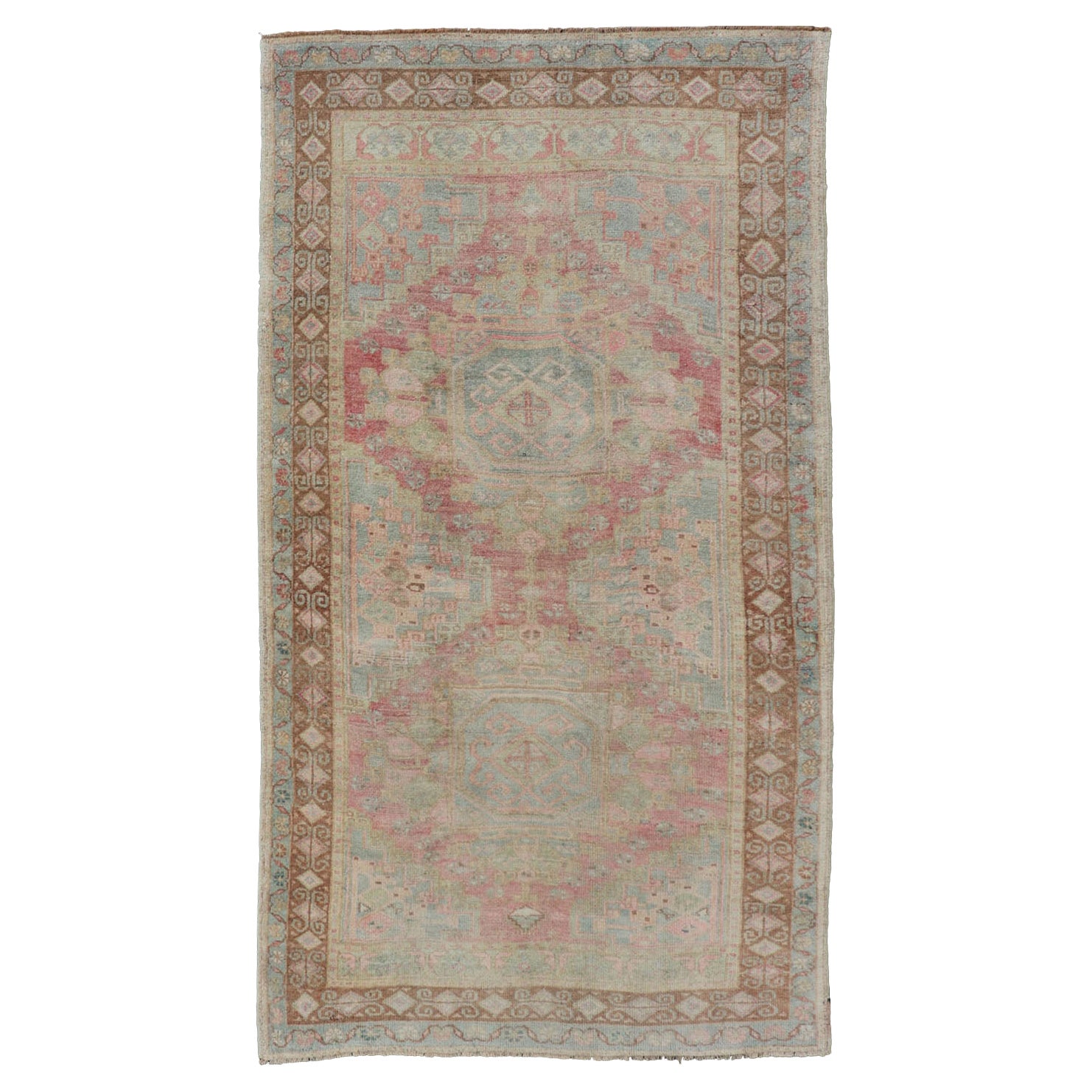 Türkisches Doppelmedaillon Oushak im Vintage-Stil in neutralen Erdtönen, 4'5 x 8'0