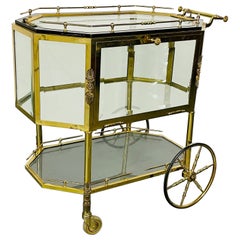 Hollywood Regency Tea Wagon or Serving Cart, Beveled Glass, Bronze and Brass