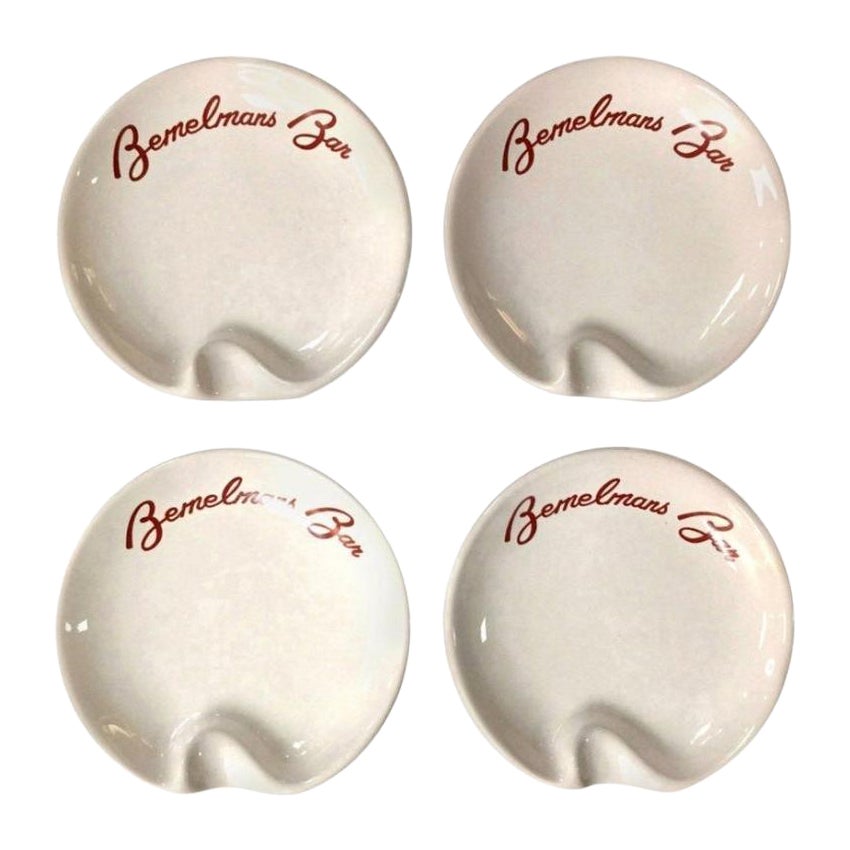 Glazed Ceramic Set of Four Bemelman's Bar Ashtrays New York For Sale