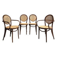 Bentwood and Cane Bistro Dining Chairs Attributed to Thonet