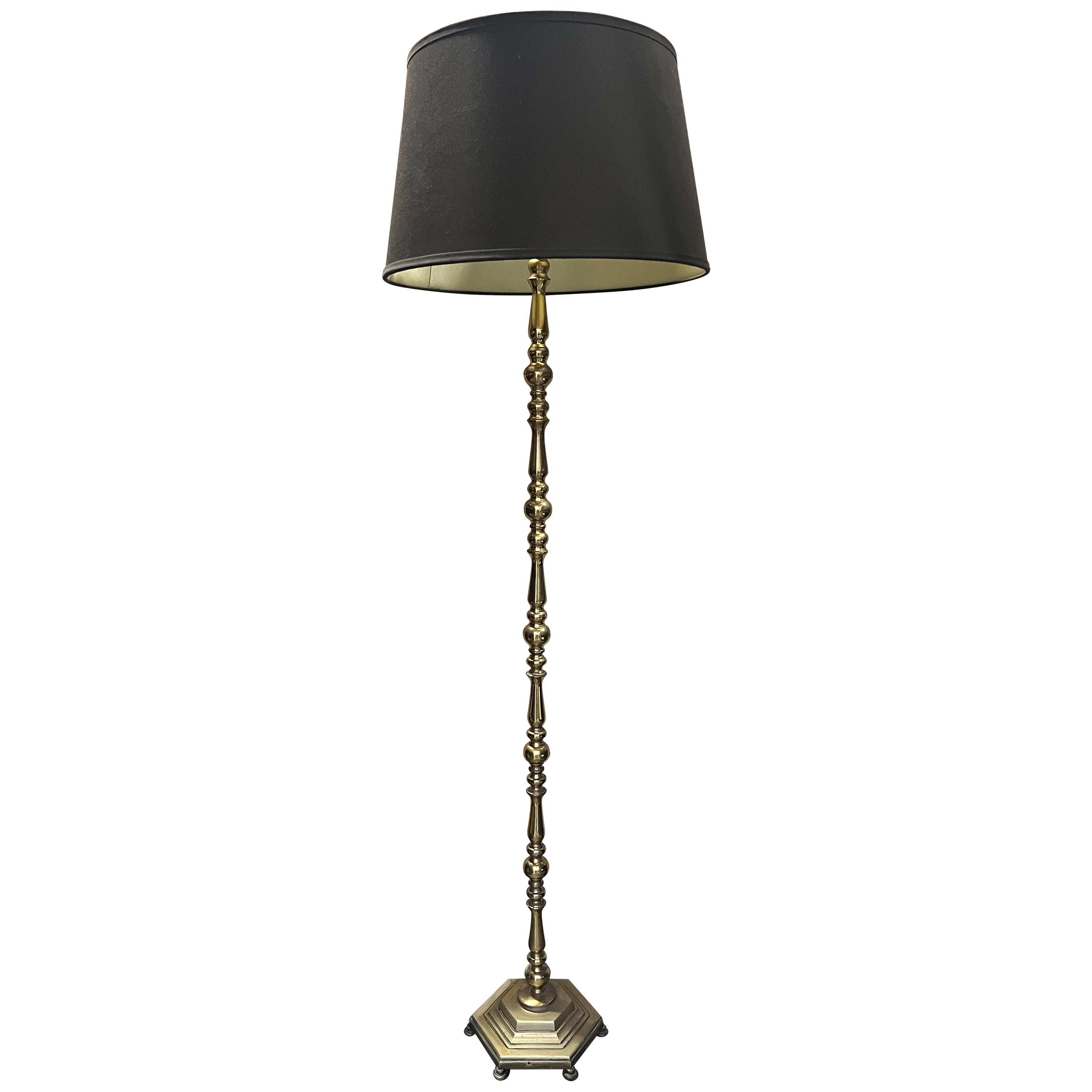 French 1940’s Polished Brass and Bronze Floor Lamp For Sale