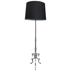 Vintage French 1940's Silvered Floor Lamp on a Scrolled Tripod Base
