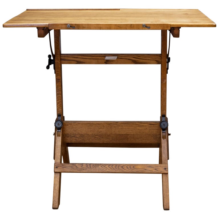 Adjustable Cast Iron and Wood Drafting Table, C.19401950 For Sale at