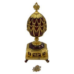 Faberge Imperial Eagle Jeweled Musical Egg en argent sterling et 14k Pin - Rare