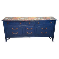 Chinoserie Faux Bamboo Dresser in Blue