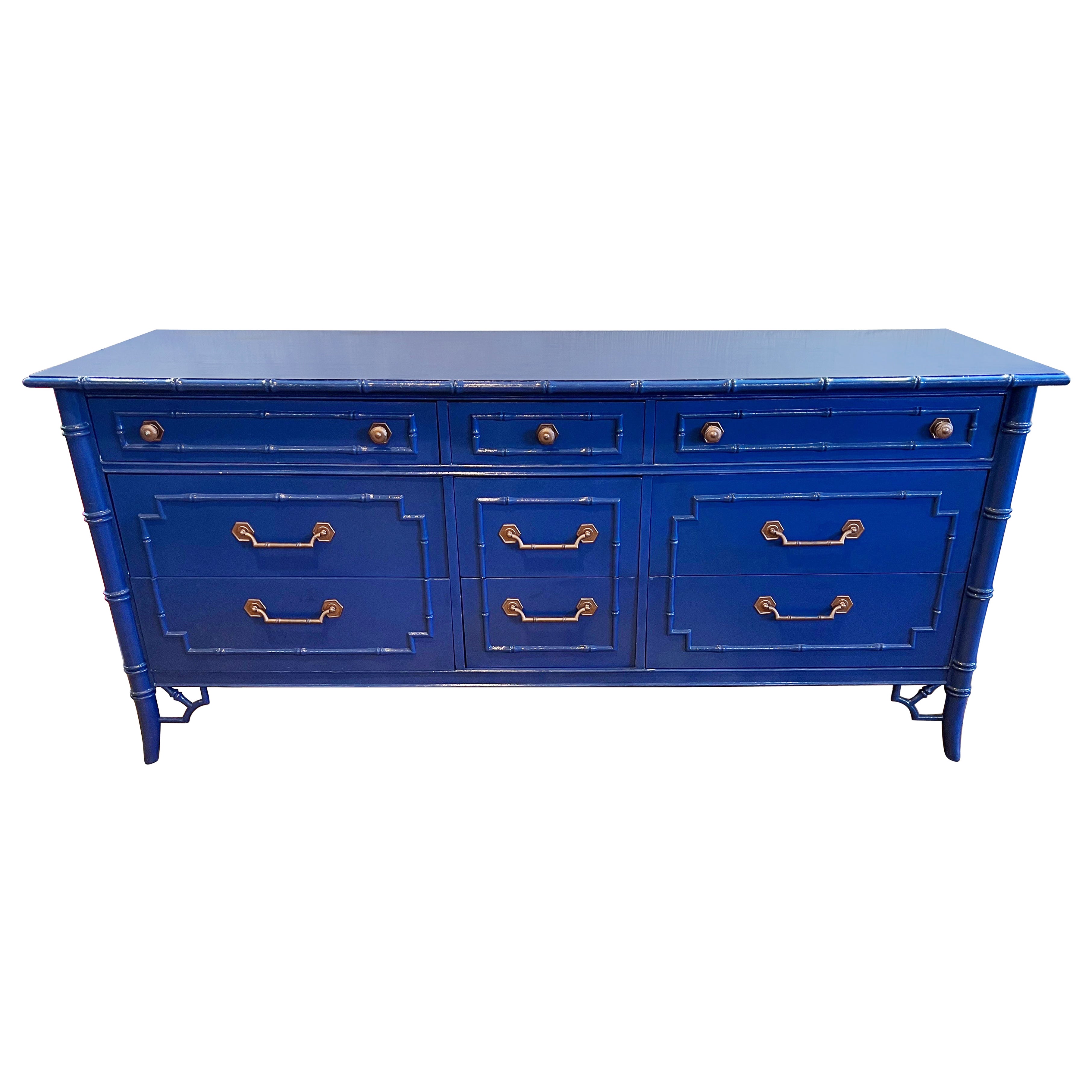 Thomasville Allegro Chinoiserie Faux Bamboo Dresser in Blue