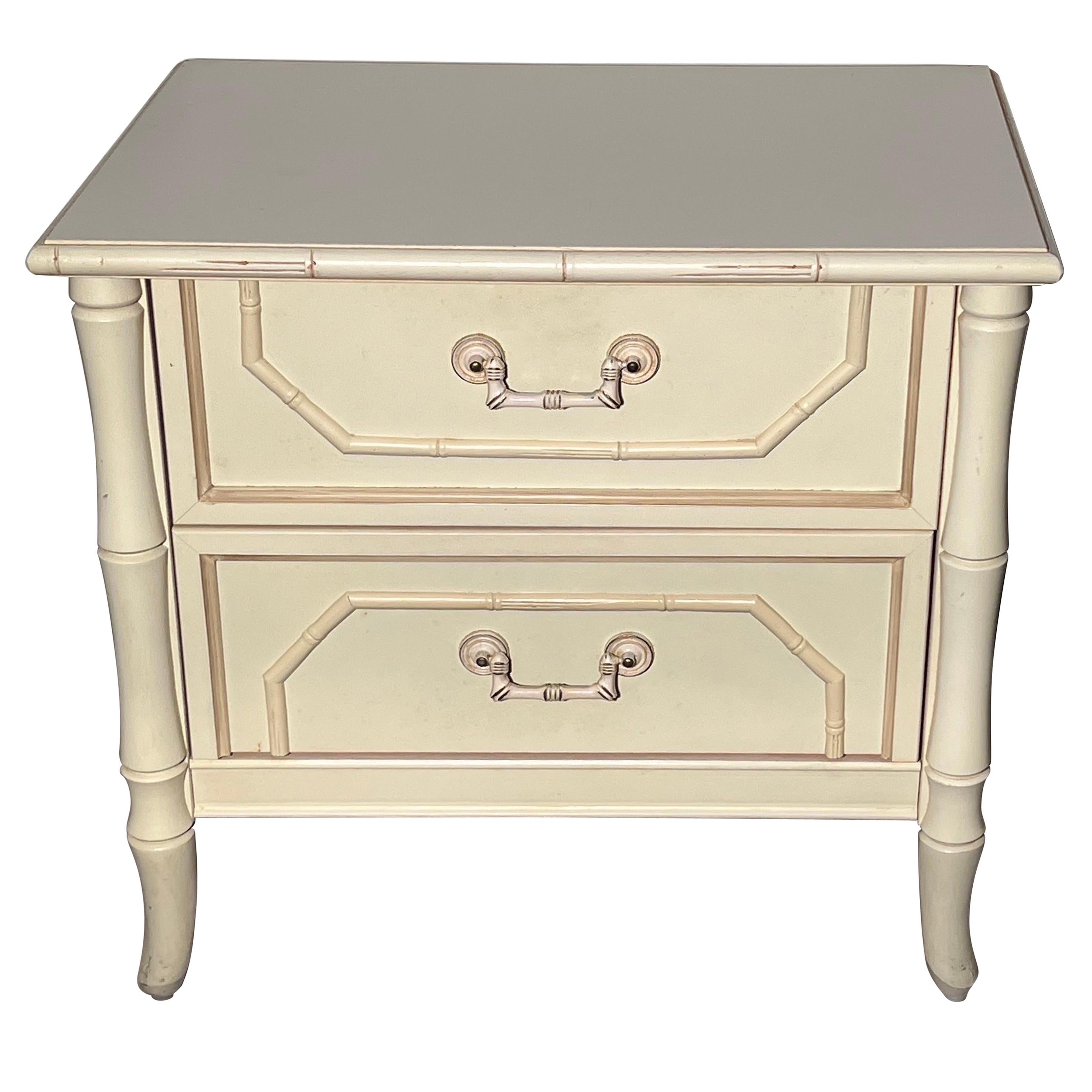 White Faux Bamboo Nightstand For Sale