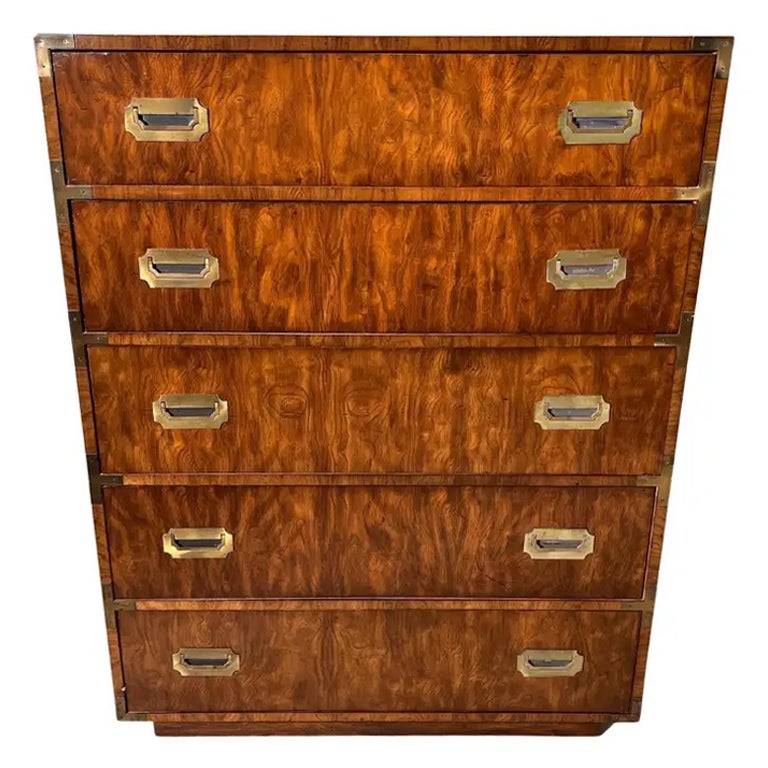 Walnut Campaign Dresser in the Style of Henredon For Sale