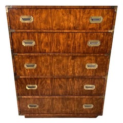 Vintage Walnut Campaign Dresser in the Style of Henredon