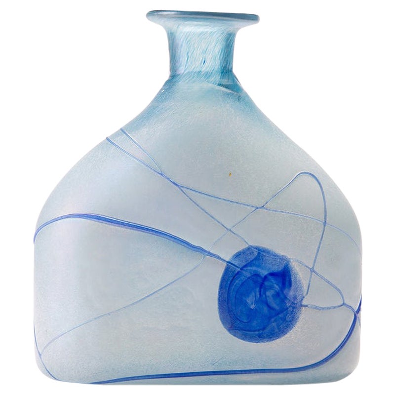 Wide-Shaped Blue Vase Made of Semitransparent Glass, 1990s For Sale