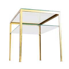 Side Table with Brass Frame Glass Top and Shelf, Münchener Werkstatten, 1960s