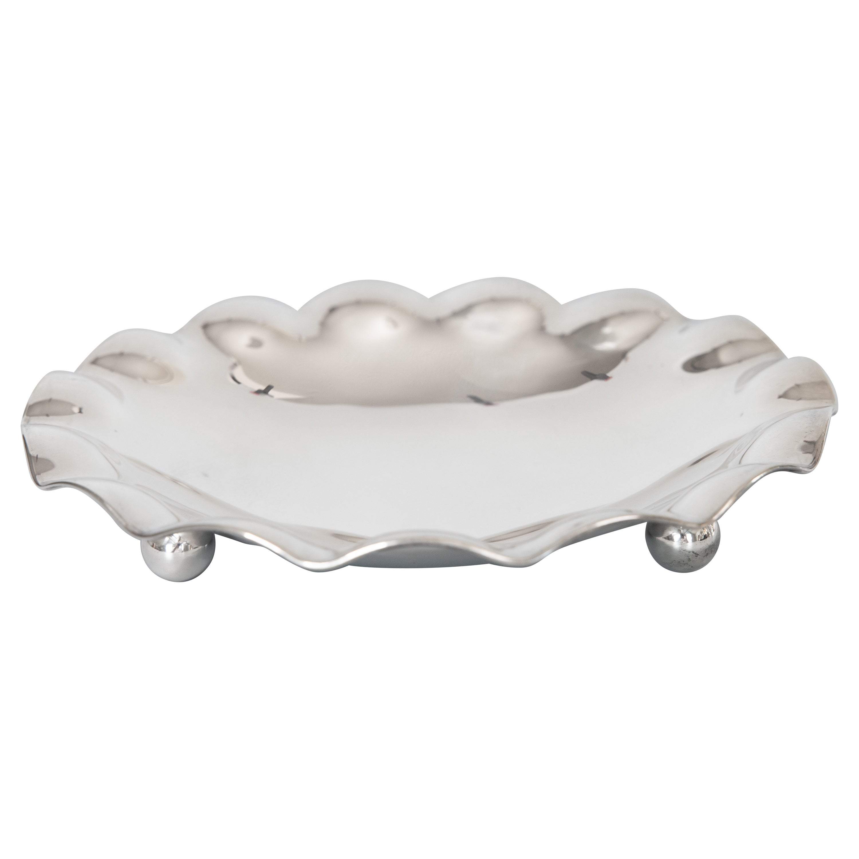 Mid-20th Century Italian Silver Plate Footed Scalloped Tray or Shallow Bowl For Sale
