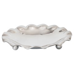Retro Mid-20th Century Italian Silver Plate Footed Scalloped Tray or Shallow Bowl