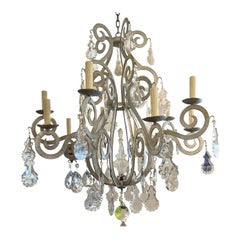 Vintage Paul Ferrante Silver Metal & French Crystal Chandelier, 1990s