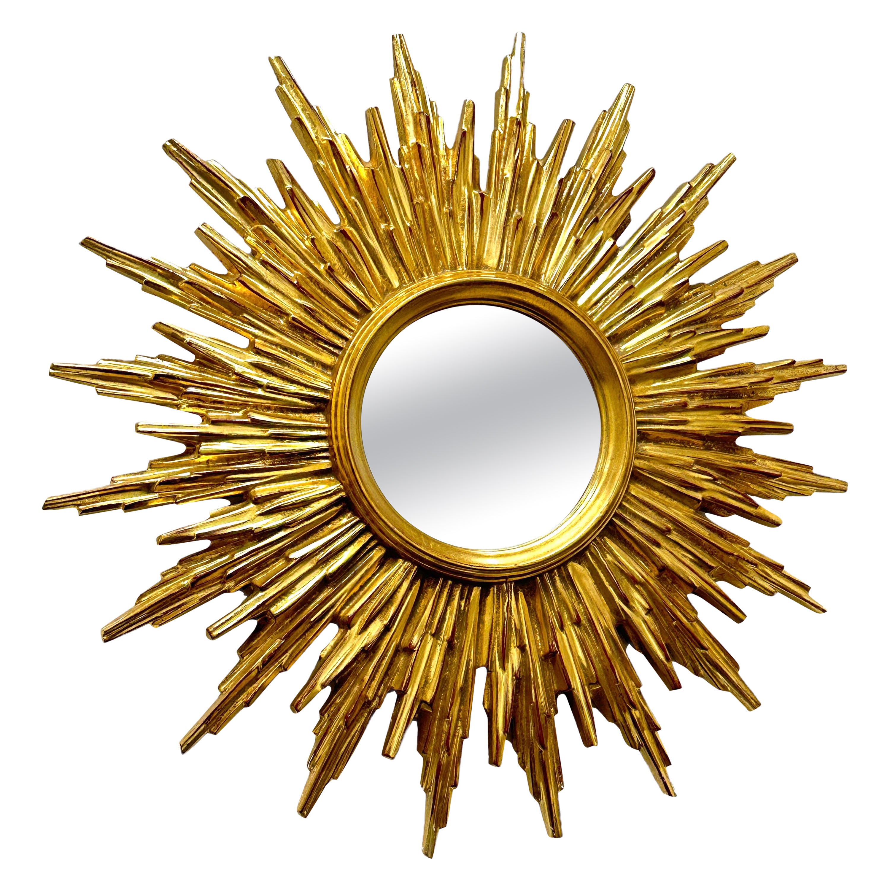 Beautiful Gilded Starburst Sunburst Mirror circa 1980s Made in Belgium