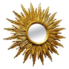 Magnifique miroir étoilé doré Sunburst fabriqué en Belgique, circa 1980
