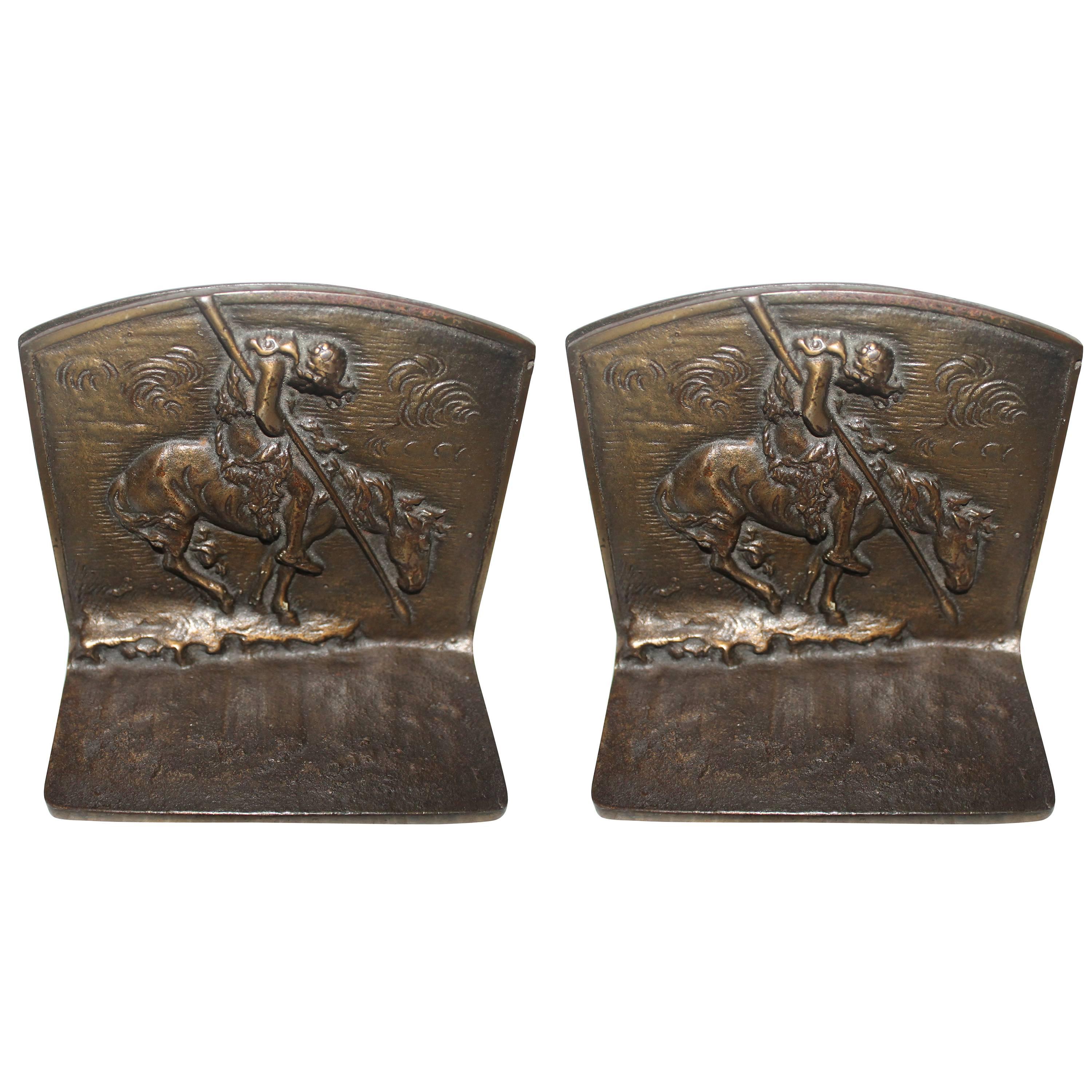 Pair of Bronze and Cast Iron End of the Run Indian Bookends