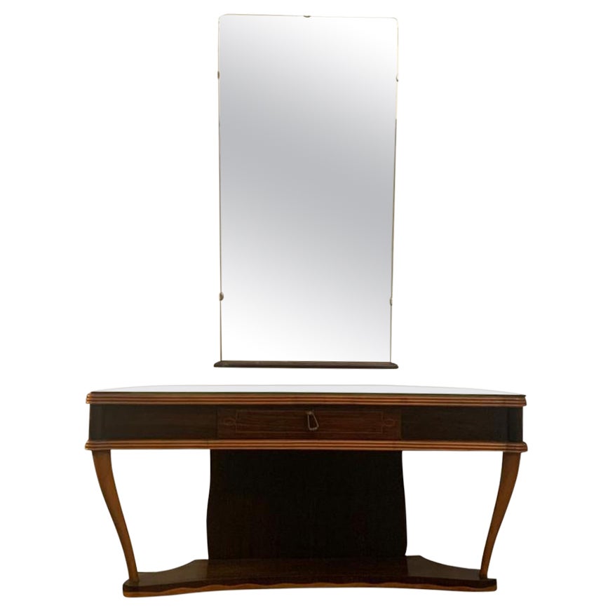 Vintage Rosewood Console Table & Mirror by Paolo Buffa, Set of 2 For Sale