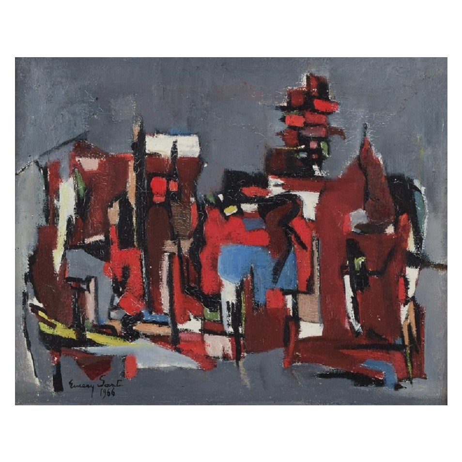 Artiste français. Composition abstraite. Huile sur toile. en vente