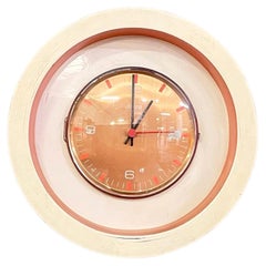 Italian modern Wall clock in white and orange wood and metal by Astra, 1980s