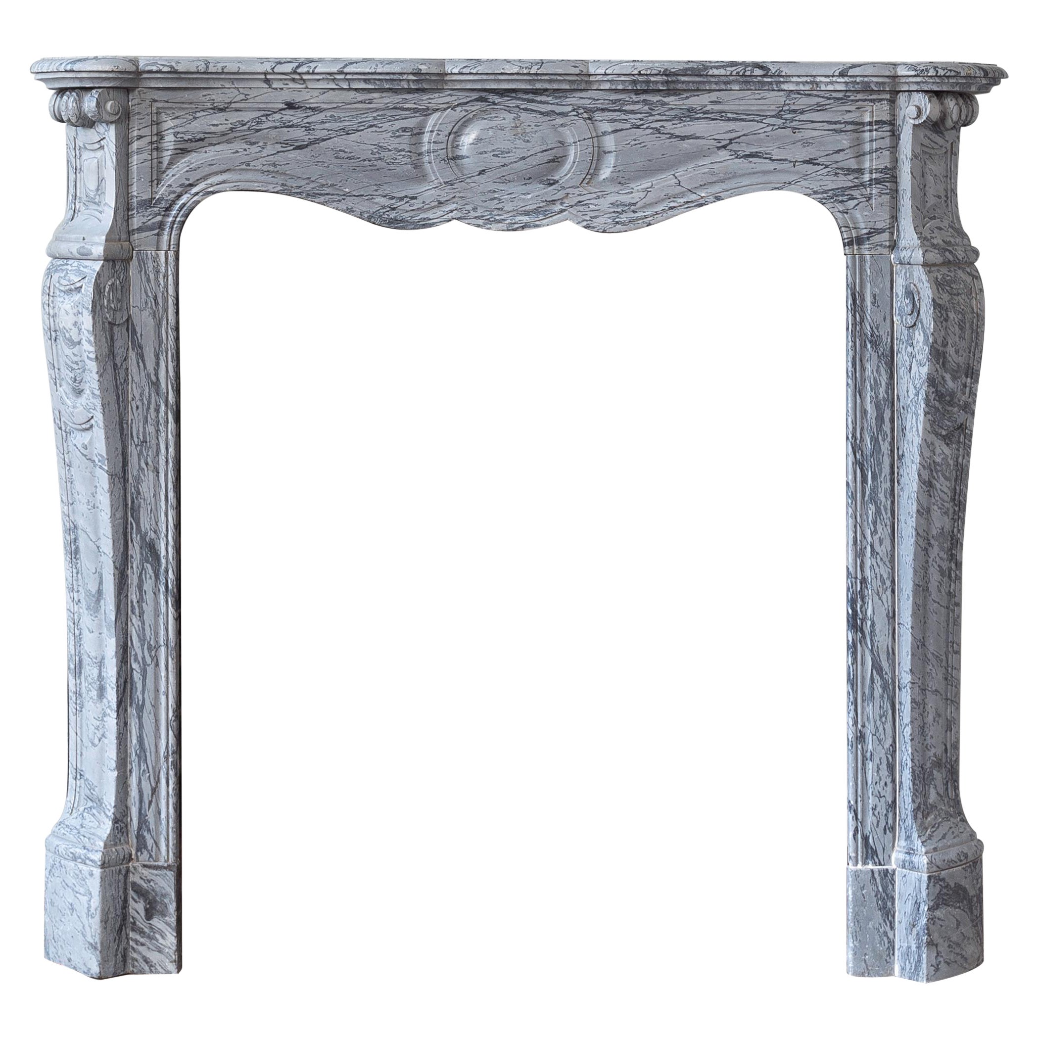 Elegant Antique French Bardiglio Marble Pompadour Fireplace For Sale