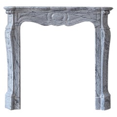 Elegant Antique French Bardiglio Marble Pompadour Fireplace