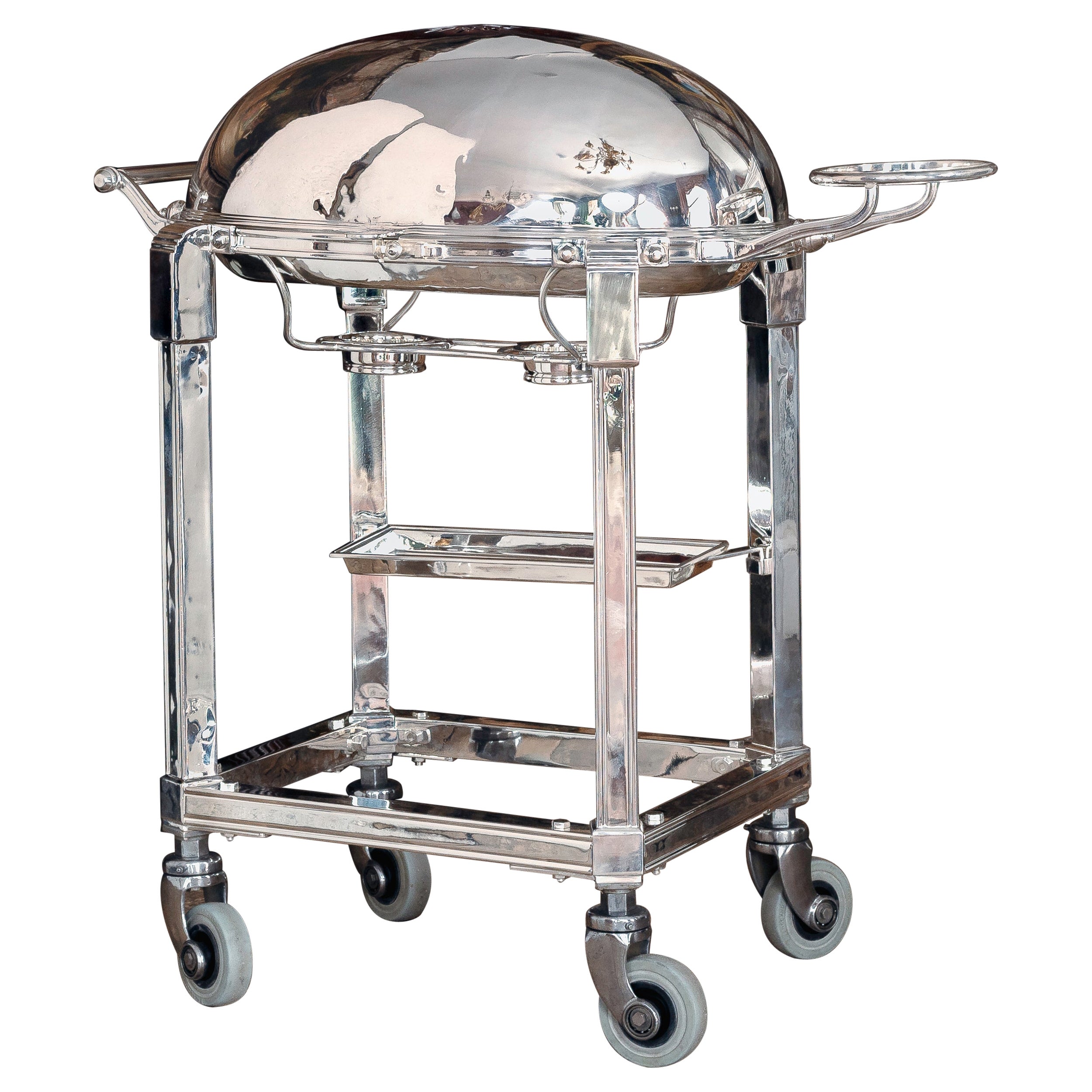 Silver Plated Art Deco Serving Trolley For Sale