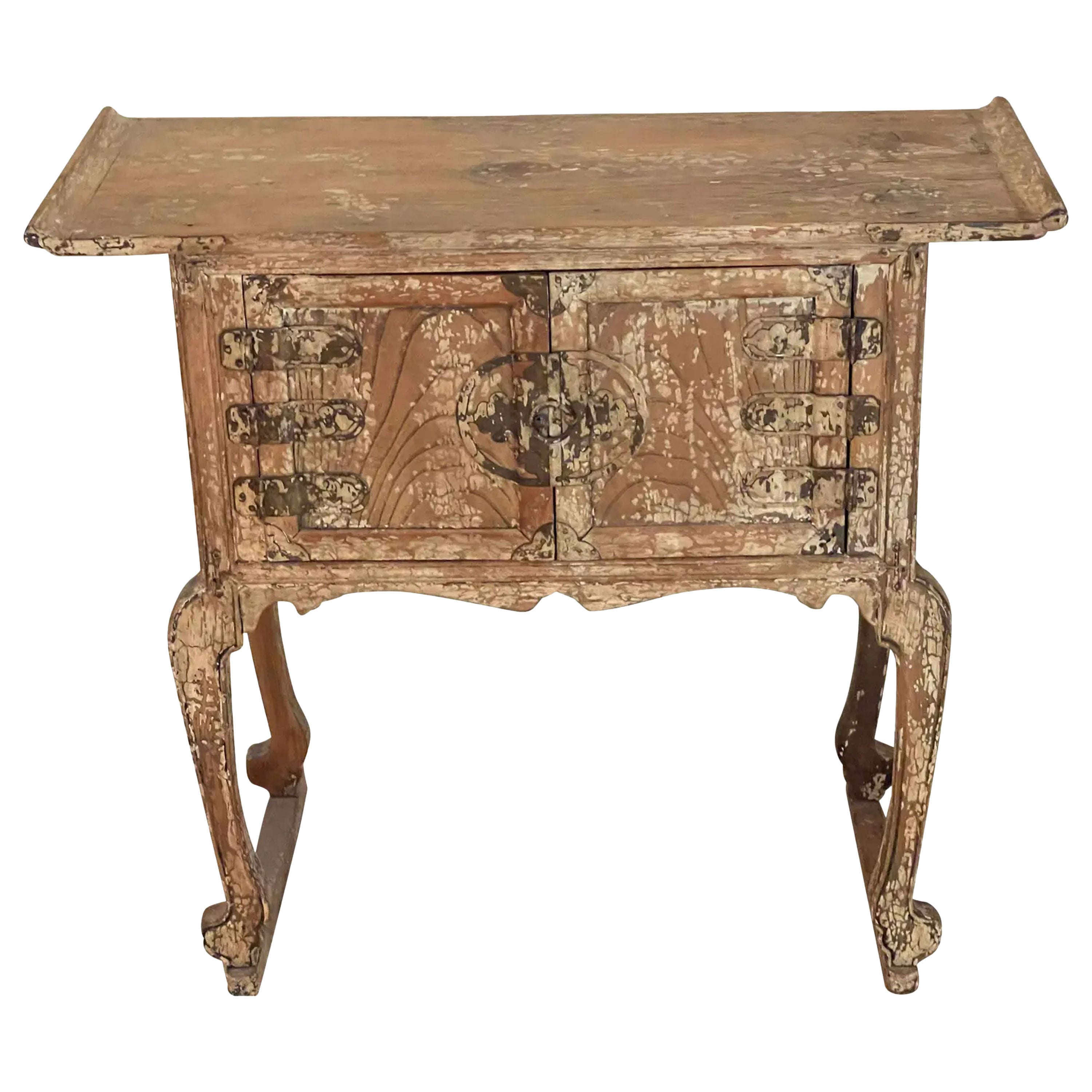 Antique Chinese Ming Style Side Table with Crackle Finish