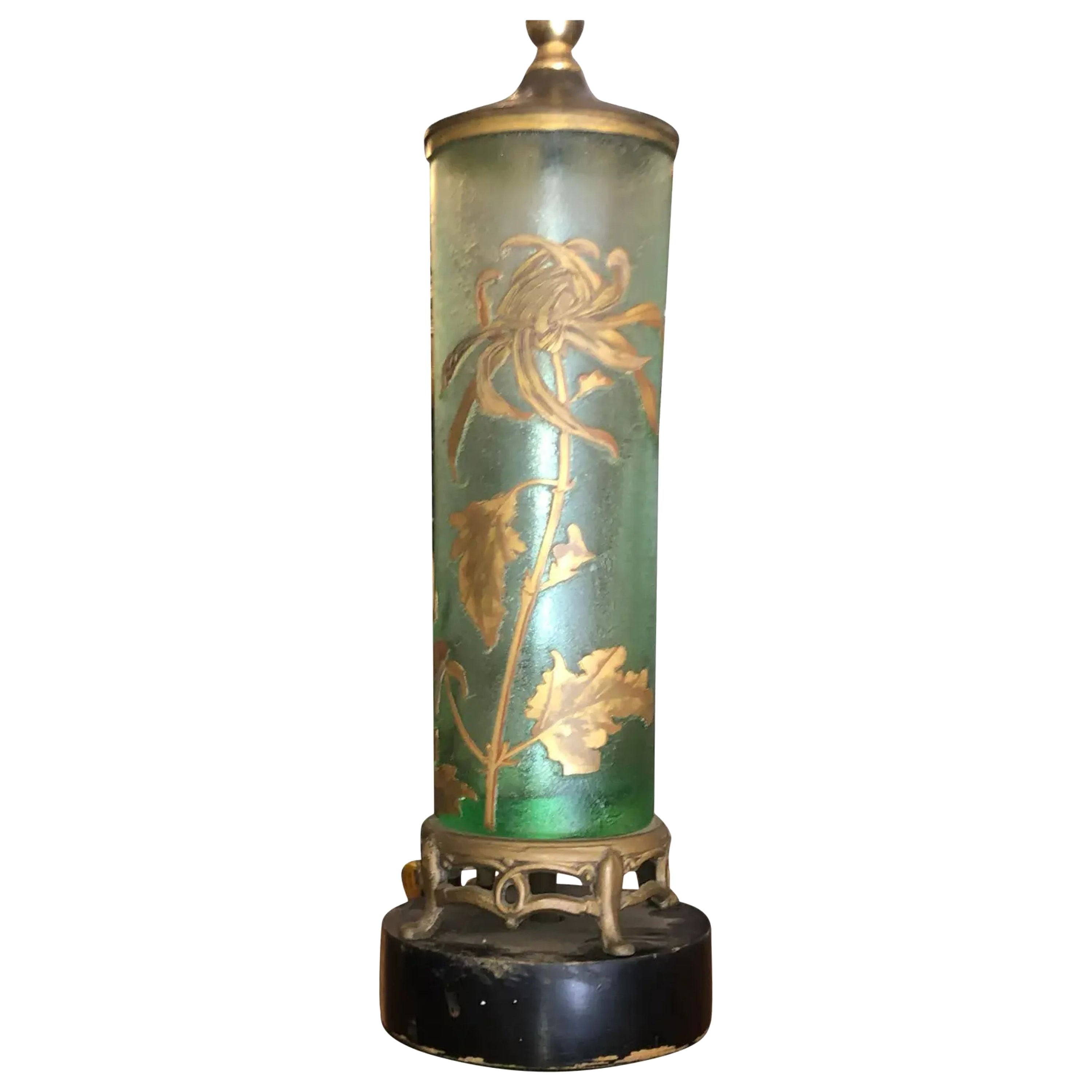 Antique Mont Joye French Cameo Glass Table Lamp, 1920s