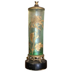 Ancienne lampe de bureau française Mont Joye en verre camée, années 1920