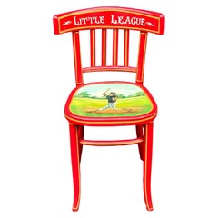 Vintage Hand Painted Little League Baseball Red Klismos Chair, Mid-20th Century
