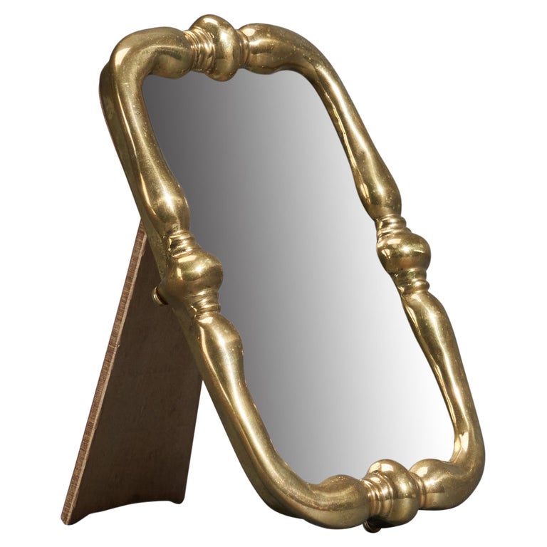 Italian Designer, Small Table Mirror, Brass, Mirror Glass, Italy, 1940s