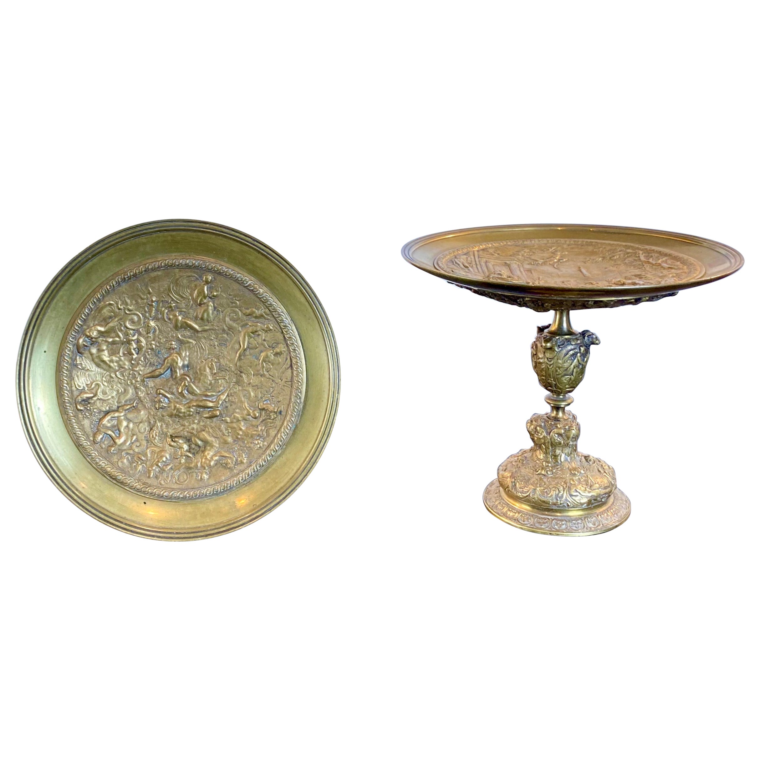 Tazza Neo Renaissance Pair of Cups Gilt Bronze Decor Deities of Antiquity 19thC. For Sale