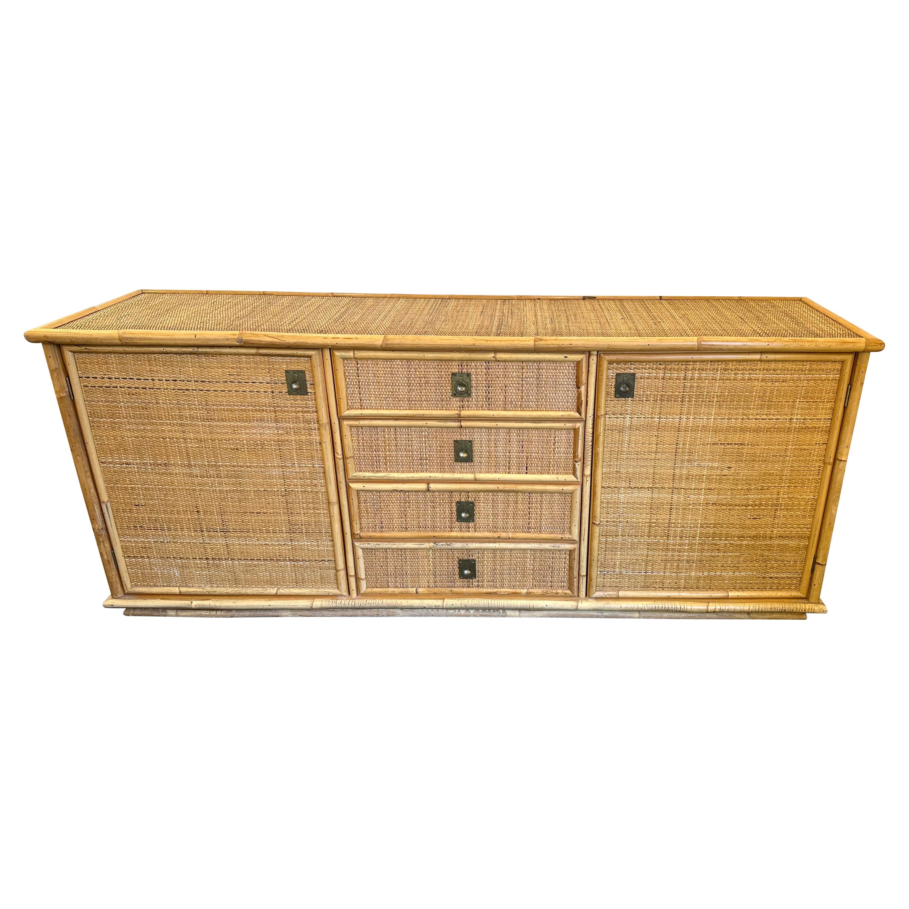 Bamboo Rattan and Brass Sideboard by Dal Vera, Italy, 1970s