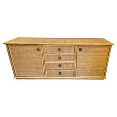 Vintage Bamboo Rattan and Brass Sideboard by Dal Vera, Italy, 1970s