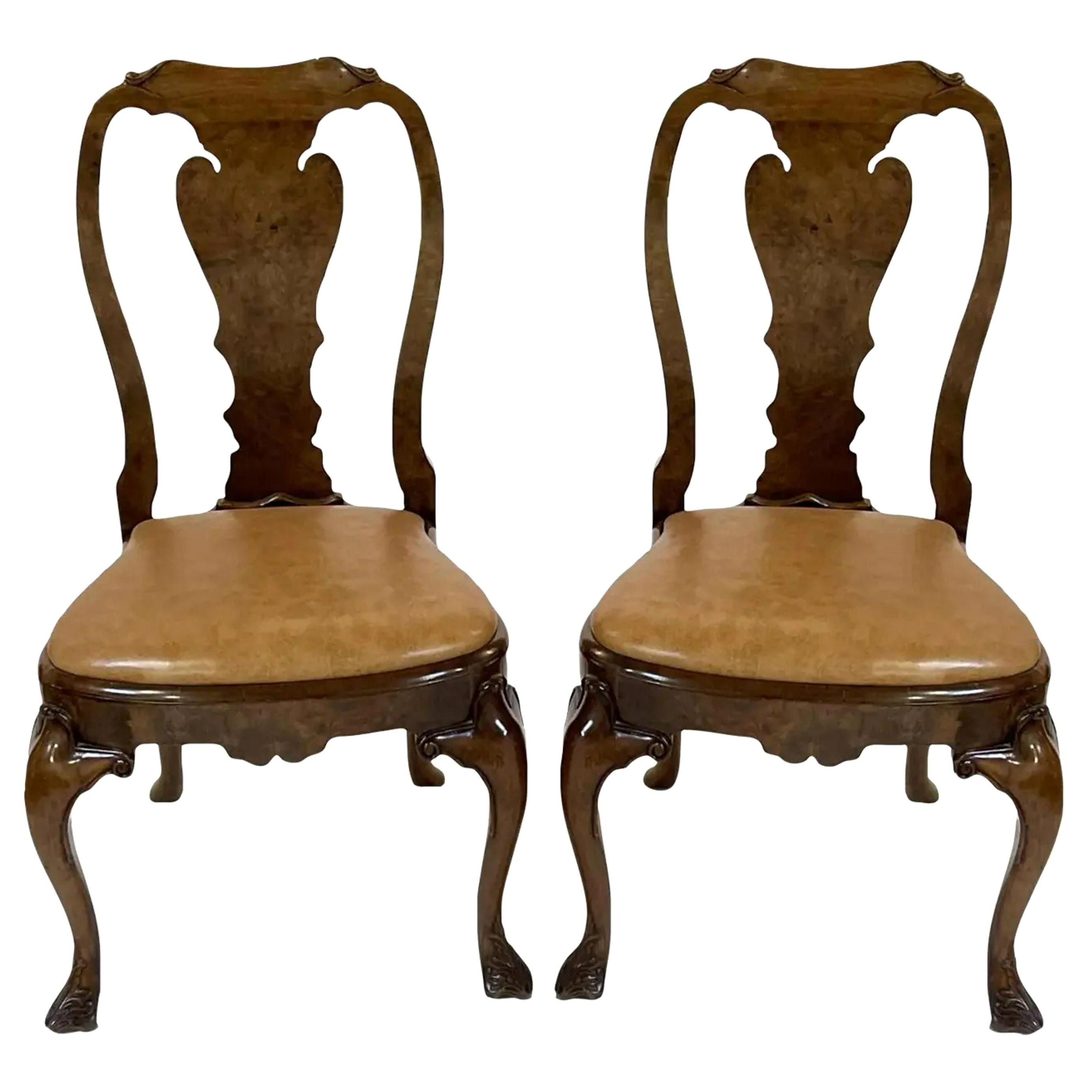 George III Style Burton Ching Burl Walnut Dining Chairs, 1990s For Sale
