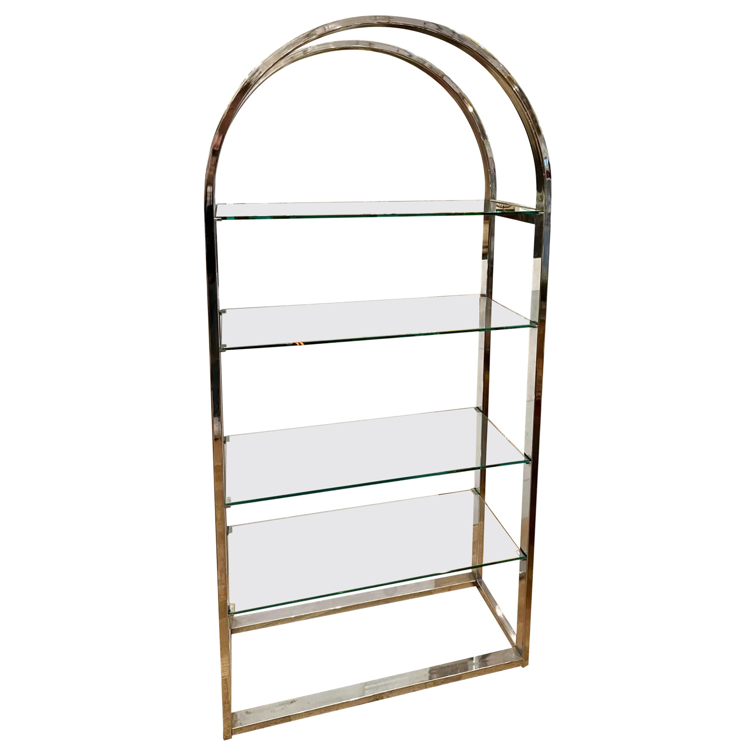 Modern Chrome & Glass Arched Etagere Display Shelving Unit, Mid-20th Century For Sale