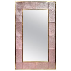 Murano Pink Glass and Brass Mirror