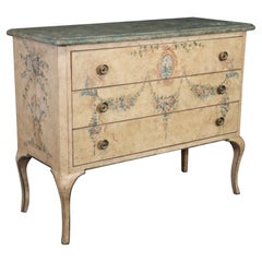 Paint Decorated Faux Marble Top French Louis XV Style Commode Circa 1940
