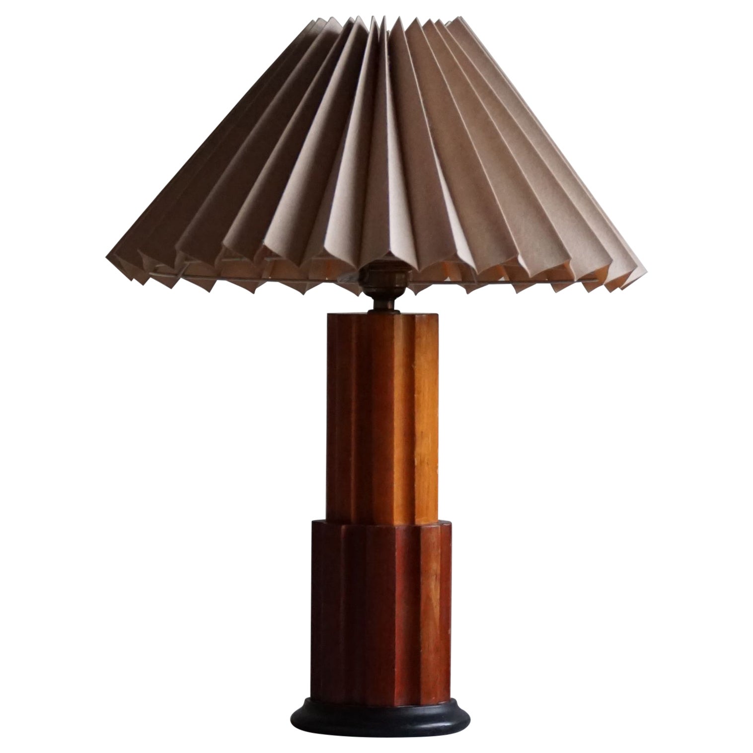 Art Deco Faux Marble Wooden Ball Table Lamp, Europe 1930s For Sale at