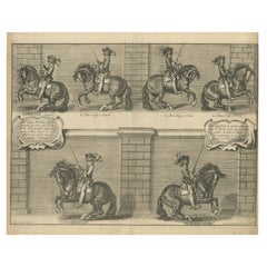 Gravure originale du duc de Newcastle à cheval à cheval 