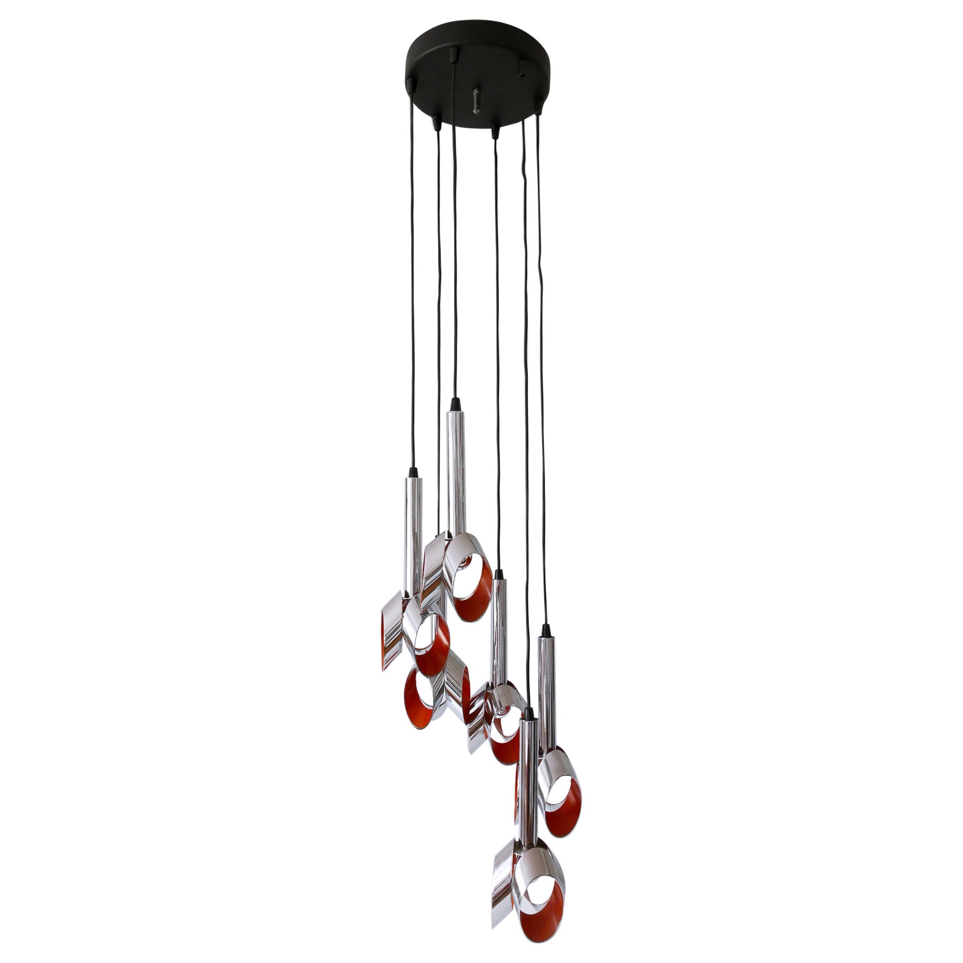Exceptional Mid-Century Modern Six-Armed Tulip Chandelier or Pendant Lamp, 1970s For Sale