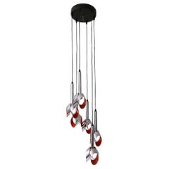 Exceptional Mid-Century Modern Six-Armed Tulip Chandelier or Pendant Lamp, 1970s