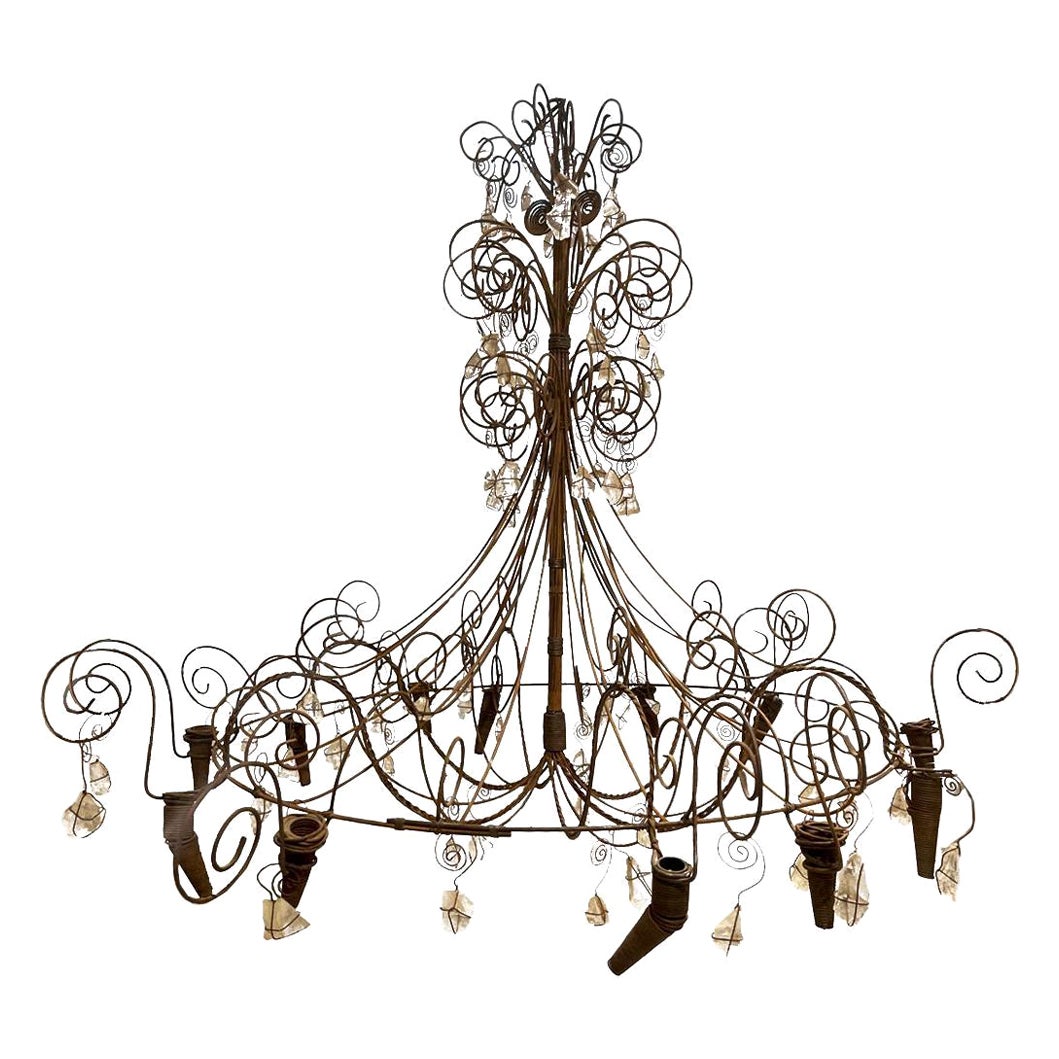 Iron Swirl Chandelier with Rock Crystals, Contemporary  For Sale