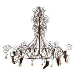 Used Iron Swirl Chandelier with Rock Crystals, Contemporary 