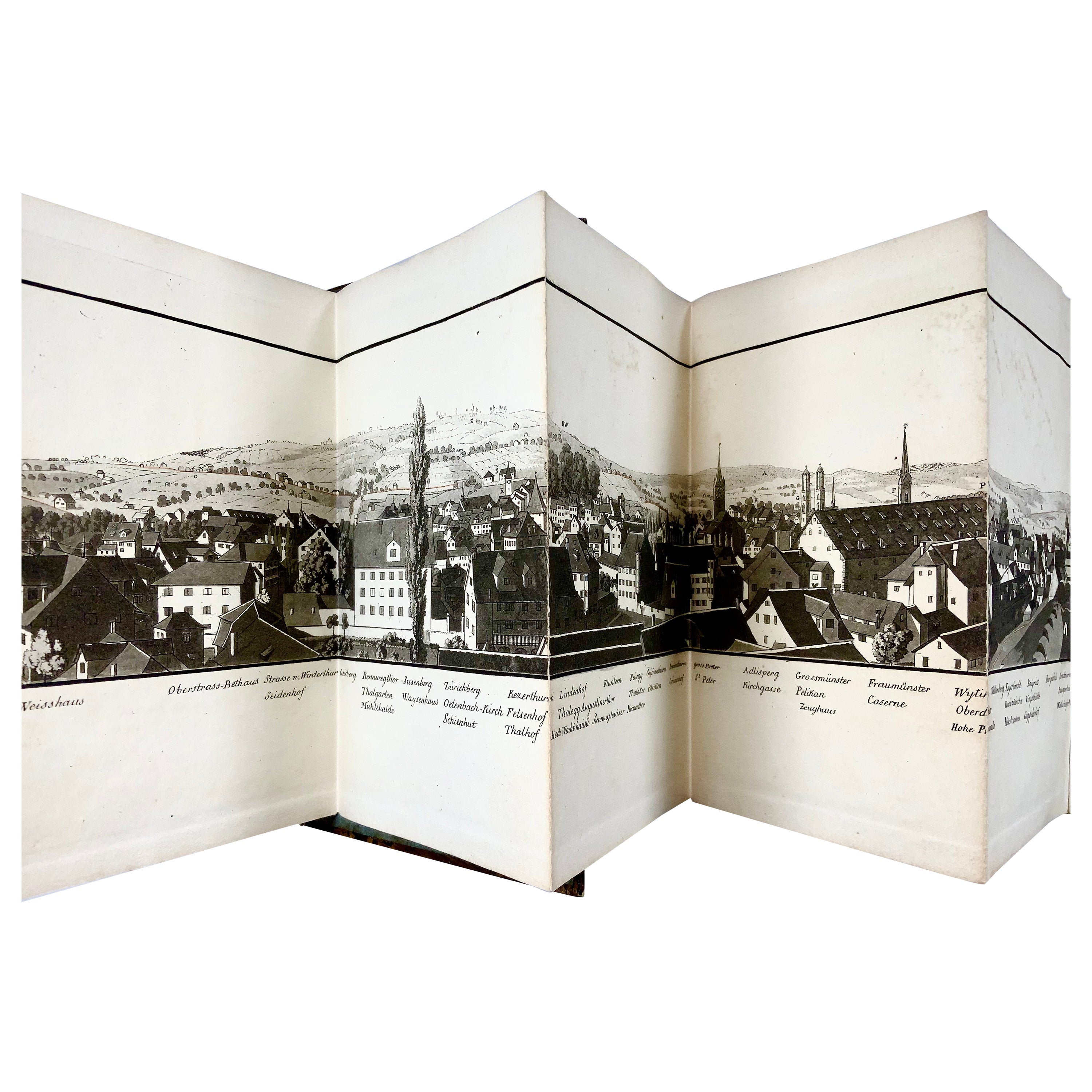 1810 H. Keller, Switzerland, aquatint panorama Zurich hand col. 139 cm For Sale