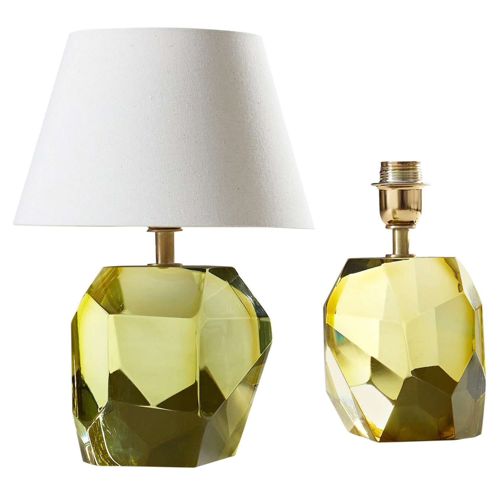 Pair of Italian Murano Citrine 'Rock' Table Lamps